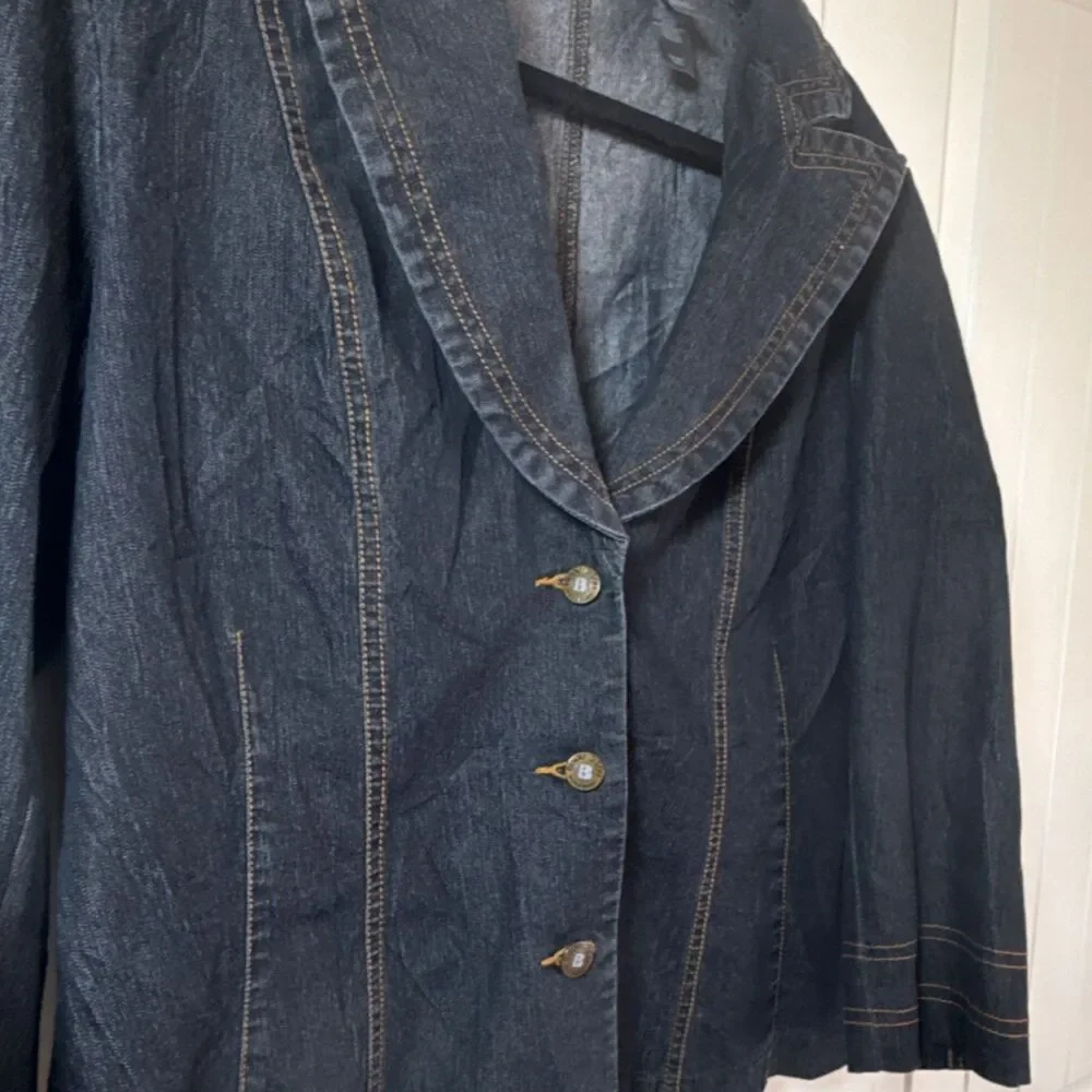 BISOU BISOU Button Collared Short Jacket Dark Blue Women's Size 12 - Picture 2 of 11
